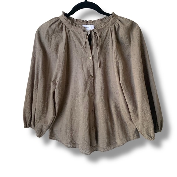 EVEREVE Palmer Embroidered Blouse Top Embroidered Mocha Small - Picture 11 of 12